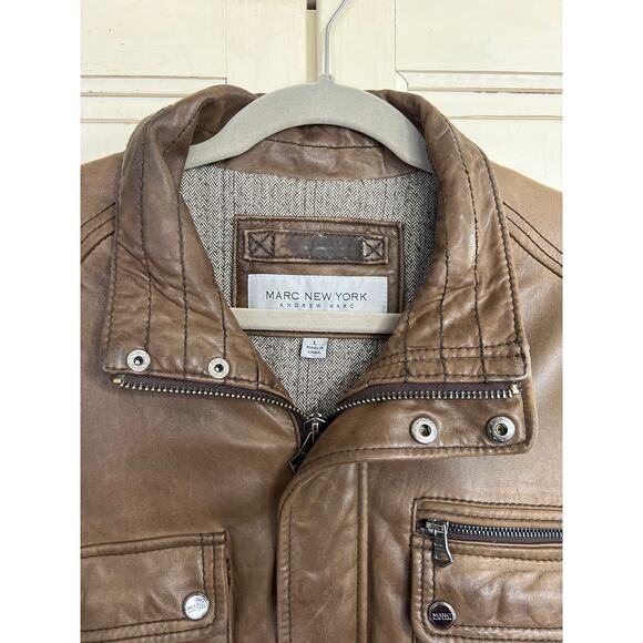 Marc New York Andrew Marc mens size large brown leather jacket - Picture 2 of 6